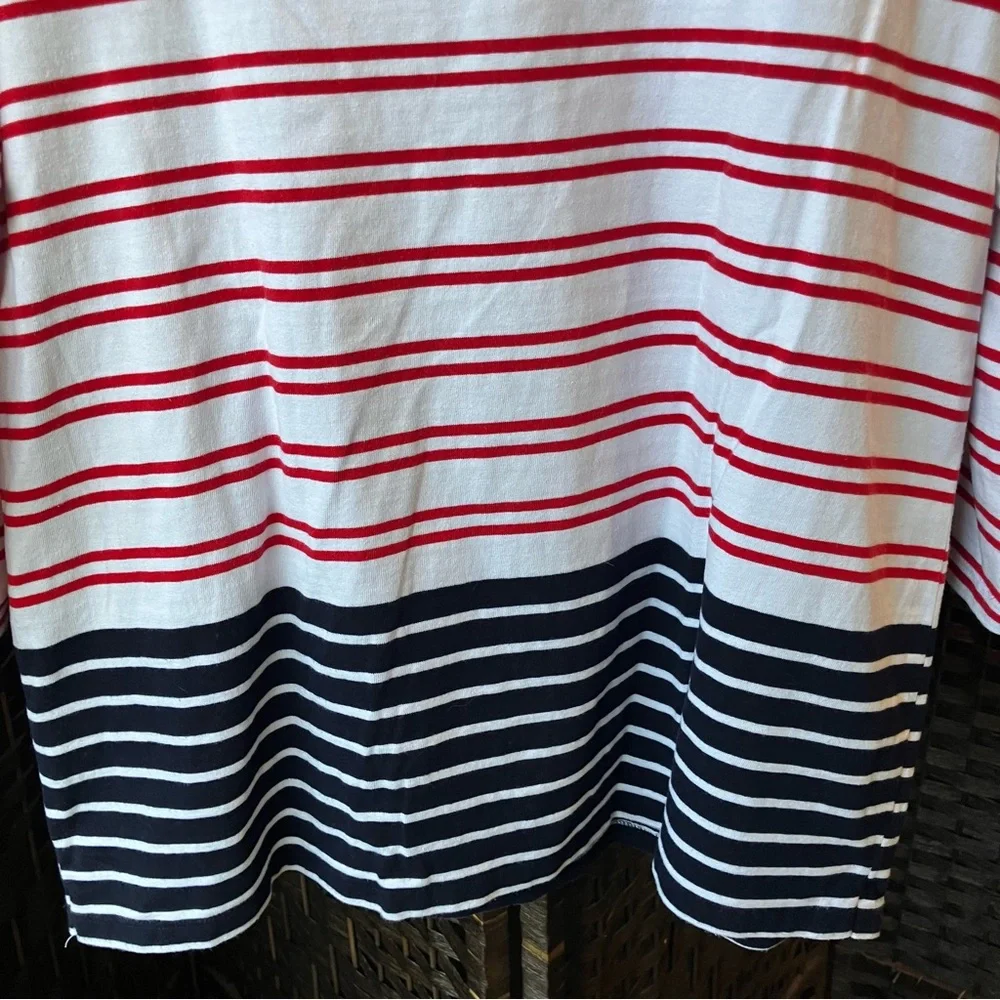 Talbots 100% Cotton Colorblock Destin Stripe Boat Neck 3/4 Sleeve T-Shirt XL